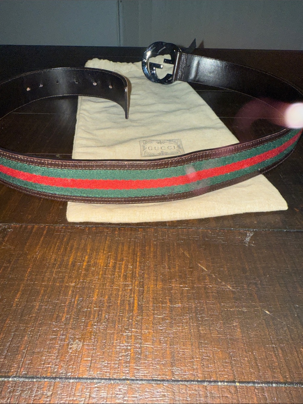 Gucci Brown Leather Belt with Green and Red Web Stripe - Picture 4 of 4